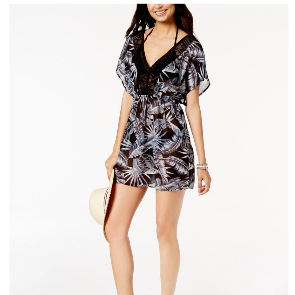 Miken Swim Cover-up L Large Sheer Floral black